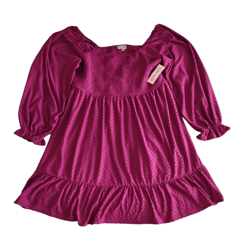 NWT Inspired Hearts 3X Smocked Textured Stretch Square Neck Mini Dress
